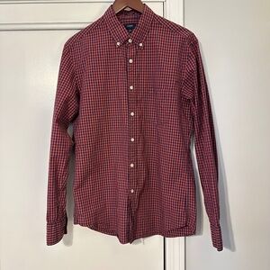J. Crew Mens Medium Slim Fit Red Blue Plaid Long Sleeve Cotton Button Down Shirt